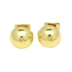 Minimalist 18k gold plated ball stud earrings with polished round spheres on white background