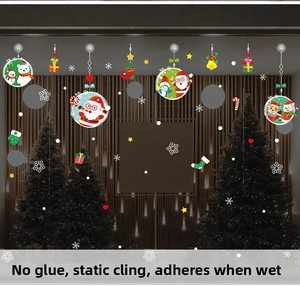 Detail of Santa and reindeer window stickers using glue-free electrostatic technology