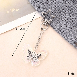 Macro shot of resin butterfly keychain with silver star clasp, 9.5cm length and 8.6g weight