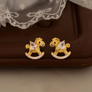Rocking Horse Stud Earrings With Silver Earring Post Copper 18K Gold Plated Zircon Inlay Elegant Jewelry For Women
