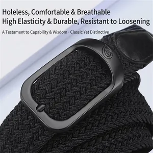Ceinture tressée noire élastique avec boucle en métal Z mate et design sans trous