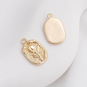 14K gold filled oval pendants with embossed rose flower and smooth polished finish