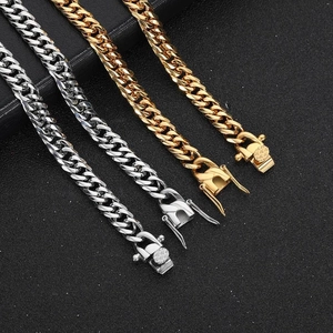7mm 9mm stainless steel cuban link necklaces in gold and silver with fold-over clasp
