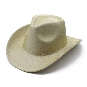 Sparkly gold sequin western cowboy hat for party performance with wide brim and top indent