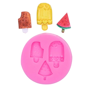 Moule en silicone rose avec formes de glace et pastèque pour la décoration de gâteaux