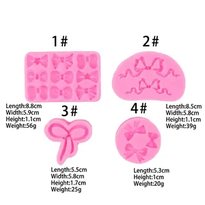Vierteiliges Set rosa Silikonformen mit Schleifenmotiven für Fondant und Basteln