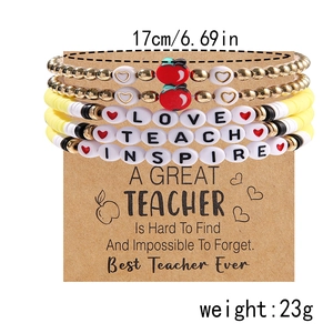 Detailed size view of five-piece teacher bracelet set with 17cm length and 23g weight