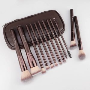 Professional 12pcs brown makeup brush set with PU pouch for powder and foundation