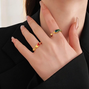 Retro gold plated dragon and phoenix open rings with vibrant enamel detailing for women