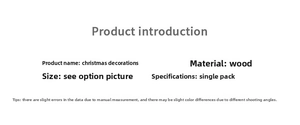 Detailed wood Christmas ornament specifications with white background and black text info