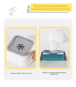 Detail of the floating water bowl showing the splash-proof disk and buoyancy design