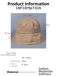 Size chart for washed cotton sun hat showing 54-56cm circumference and 8.5cm brim detail