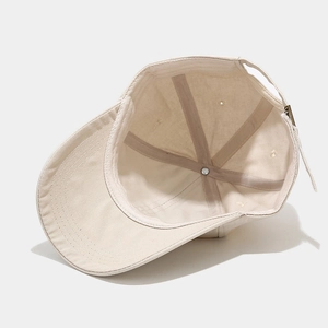 Off-white cotton baseball cap with 6-panel structure and adjustable metal buckle strap