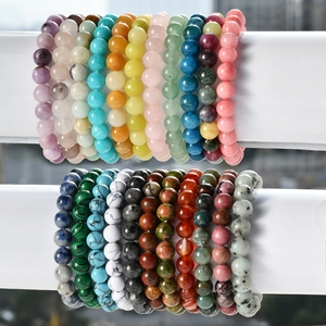 Natural stone bead bracelets multi-color 8mm round gemstone elastic jewelry detail view