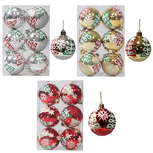 Shatterproof Christmas balls set with snowflake patterns in gold, silver, and red colors