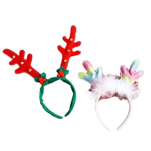 Christmas reindeer antler headband set with bells and gradient plush decorative ears