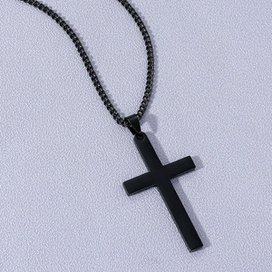 Cross Pendant Necklace Stainless Steel Polished Minimalist Trendy Jewelry For Men Women Unisex Hip Hop Style