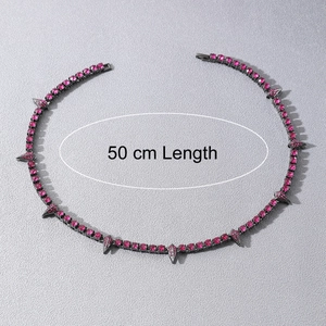 50cm Hip hop chain in black metal with pink rhinestones and spiked pendant details