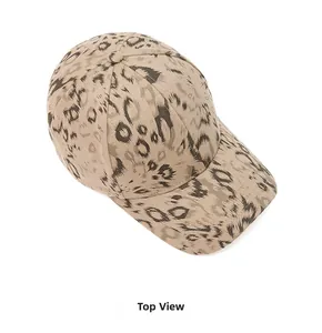Top view of a classic leopard print baseball cap featuring high-quality twill cotton fabric