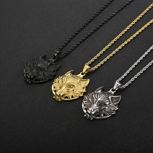 Punk Wolfskopf-Halsketten in Schwarz, Gold und Silber mit gedrehten Kordelketten