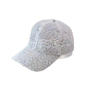 Sparkly white sequin baseball cap for women with breathable mesh and curved brim sunshade