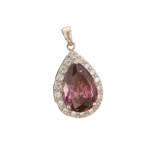 Elegant rose gold water drop pendant with large purple gemstone and zircon halo