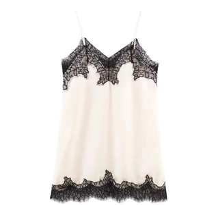 Women's chic contrast lace trim satin camisole top with V-neckline in white and black