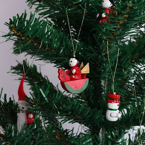 Modern Christmas tree hanging ornaments set with Santa, snowman and rocking horse