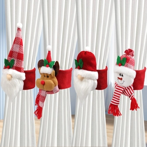 Boucles de rideaux de Noël 3D avec motifs cartoon du Père Noël, renne et bonhomme