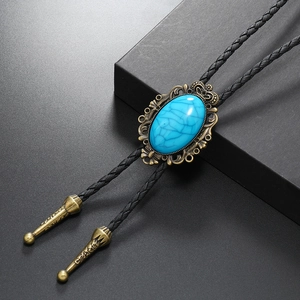 Vintage Western Bolo-Krawatte mit Türkisstein und bronzefarbener floraler Legierung