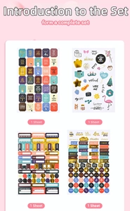 Detailed view of four decorative sticker sheets with gold foil for A6 leopard planner