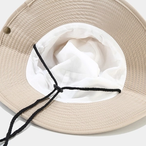 Foldable khaki wide-brim sun hat with breathable white lining and adjustable windproof strap