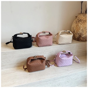 Mini woven crossbody bag collection in black pink beige brown and purple with top handle