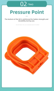 Detail of orange sandwich cutter lid with internal stiffeners for uniform pressure distribution