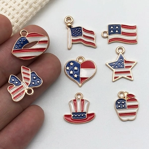 Set of 8 USA flag enamel charms in heart, star and lip shapes for DIY jewelry making