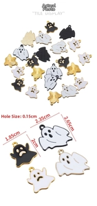 Detail of Halloween ghost charms showing dimensions and top loop for DIY jewelry