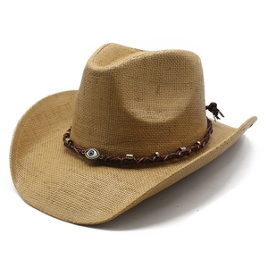 Western Cowboy Straw Hat Evil Eye Ethnic Style Wide Brim Sun Protection Beach Travel Summer Fedora For Men Women
