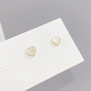 Three-piece set of S925 silver heart earrings with cat eye stones and golden metal trim