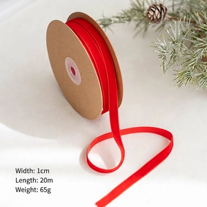 Ruban en velours rouge 1cm large 20m long pour nœuds de Noël DIY et emballage cadeau