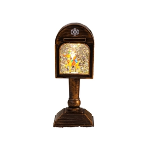 Christmas mailbox snow globe lamp with Santa on reindeer and LED glowing lights