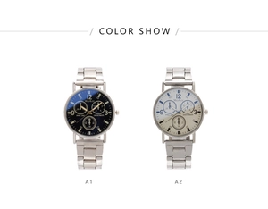 Comparison of A1 black and A2 white dial men's steel watches with three-eye design