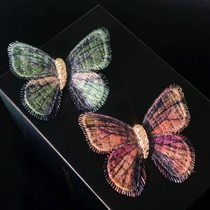 Handcrafted gradient butterfly brooches in blue and purple with golden metal body