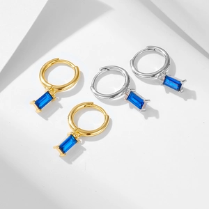 925 silver geometric rectangular blue zircon earrings in gold and silver finishes