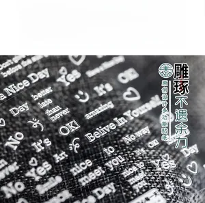 Close-up of embossed white nail stickers with Believe In Yourself text and heart icons