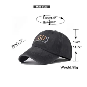 Size chart for washed cotton Jesus baseball cap with 54-60cm head circumference