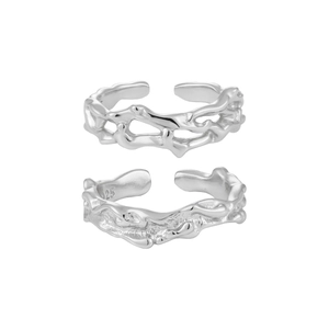 Unique S925 sterling silver rings with lava texture design on clean white background