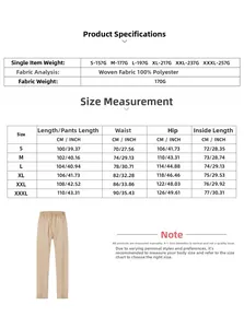 Tabella delle taglie dettagliata per pantaloni casual da uomo in tessuto con misure in cm