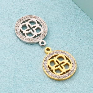 Stainless steel four-leaf clover hollow pendants with sparkling cubic zirconia inlay