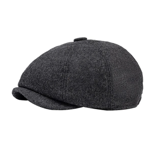 Classic dark grey wool newsboy cap for men featuring an eight-panel winter design