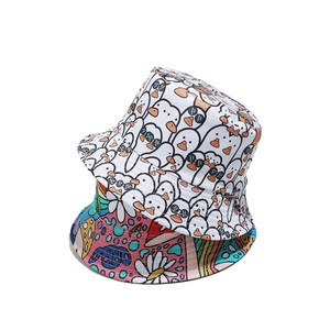 Chapeau bob de soleil style japonais avec motifs canard mignon et fleurs colorées pour femme